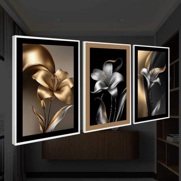 Quadro Floral Abstrato Dourado Supremo 2: Luxo e elegncia