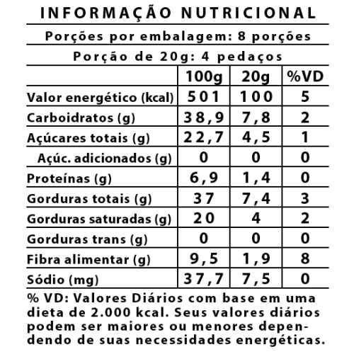 Nova Receita Barra de Chocolate 55% Cacau Zero Acar com Damasco e Castanha de Caju 75g