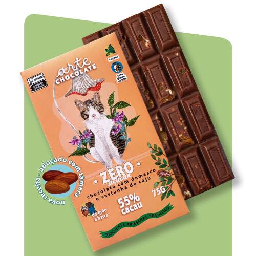 Nova Receita Barra de Chocolate 55% Cacau Zero Acar com Damasco e Castanha de Caju 75g