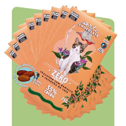 Nova Receita Chocolate 55% Cacau Zero A��car com Damasco e Cast. De Caju Cole��o com 10 Barras 750g