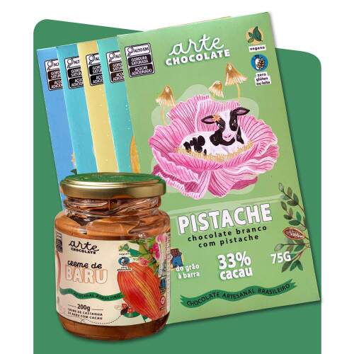Cole��o Felicidade Garantida - Creme de Baru com Cacau e Cole��o Degusta��o com 5 Barras Mais Vendidas