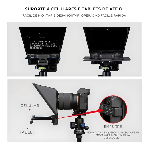 Teleprompter Para Cmera E Celular 8 Porttil Porttil T2pa