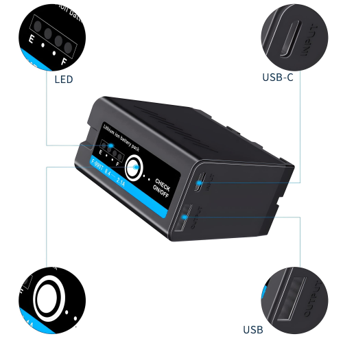 Bateria NP-F990T (F970/F960) Multifuncional Led com Sada USB (7800mAh e 7.4V)