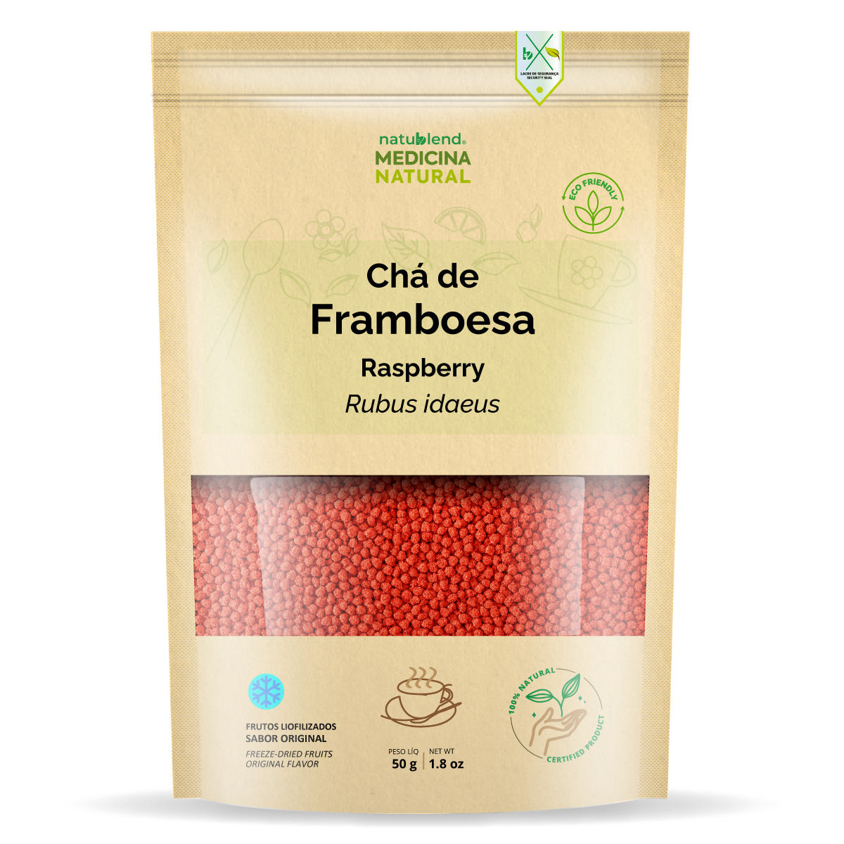 Chá de Framboesa 50g — Rubus idaeus — Frutos Liofilizados