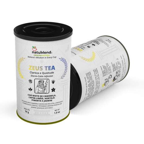 ZEUS TEA - Infuso Para Alvio e Clareza. Um Blend Refinado que Evoca Frescor e Suavidade - Lata - 50g