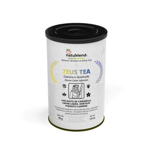 ZEUS TEA - Infuso Para Alvio e Clareza. Um Blend Refinado que Evoca Frescor e Suavidade - Lata - 50g