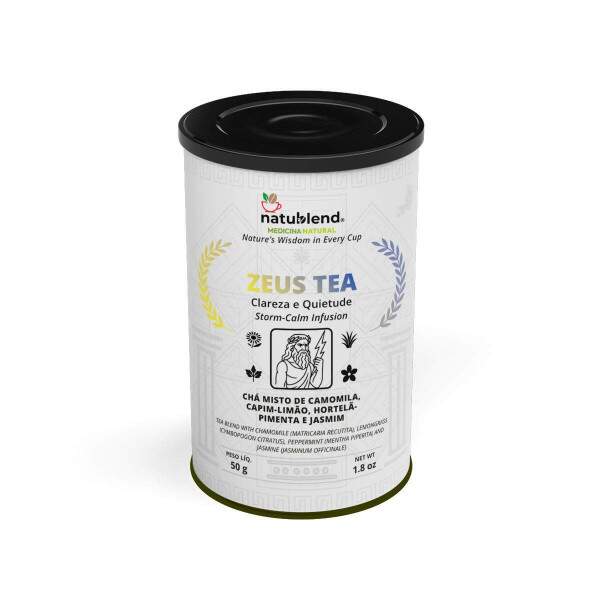 ZEUS TEA - Infuso Para Alvio e Clareza. Um Blend Refinado que Evoca Frescor e Suavidade - Lata - 50g