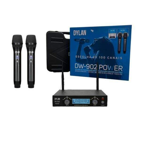 Microfone Sem Fio Dylan DW-902 Power Basto Duplo
