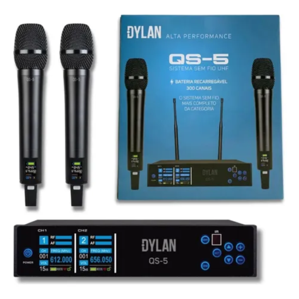 Microfone Sem Fio Dylan QS-5 Basto Duplo