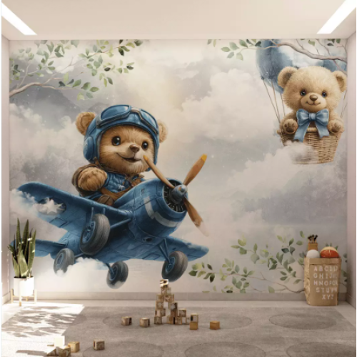 Papel De Parede Adesivo - Papel de Parede Painel Beb Ursinho Aviador - Mod.03