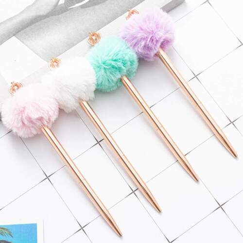 CANETAS CRIATIVAS ROS GOLD COM PONTEIRA POMPOM