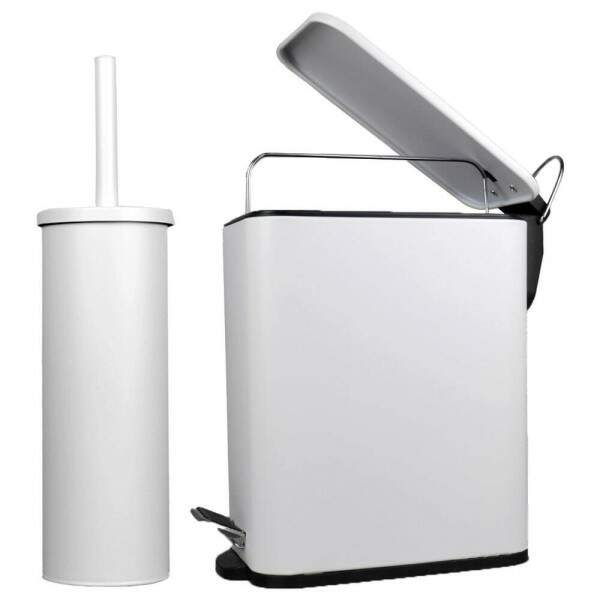 Kit Banheiro Lixeira Pedal Tampa Escova Acessrio Higiene Organizao Design Decorao Moderna Limpeza 5 Litros