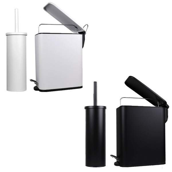 Kit Banheiro Lixeira Pedal Tampa Escova Acessrio Higiene Organizao Design Decorao Moderna Limpeza 5 Litros
