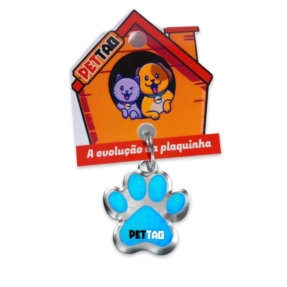 Pet Tag - Patinha - Azul Ciano - para todos os portes