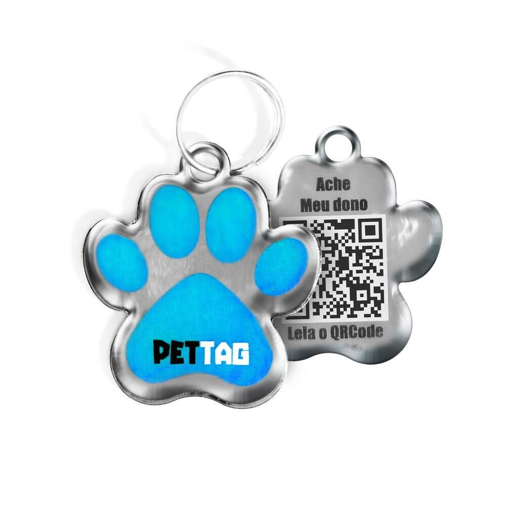 Pet Tag - Patinha - Azul Ciano - para todos os portes