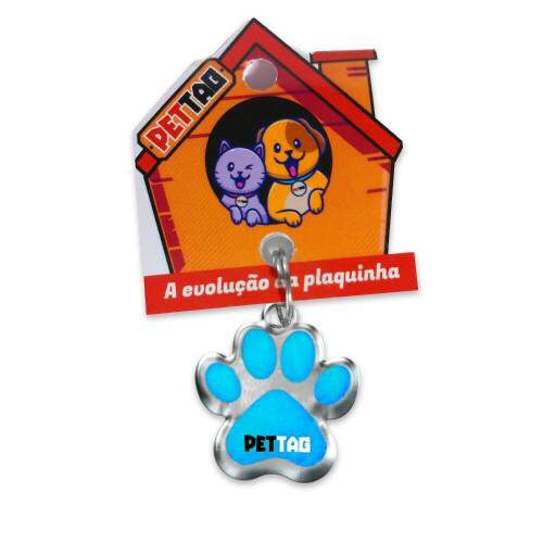 Pet Tag - Patinha - Azul Ciano - para todos os portes