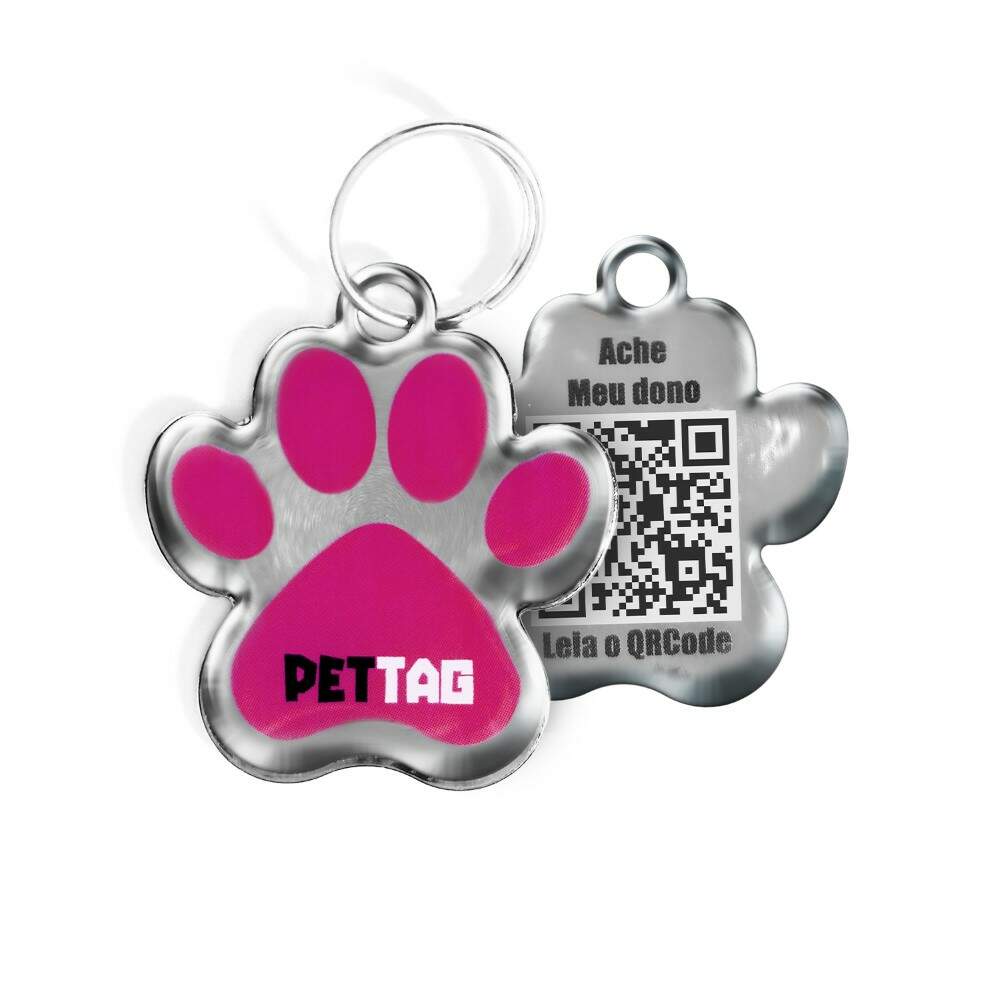 Pet Tag - Patinha - Rosa - para todos os portes
