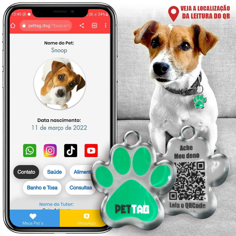 Pet Tag - Patinha - Verde - para todos os portes