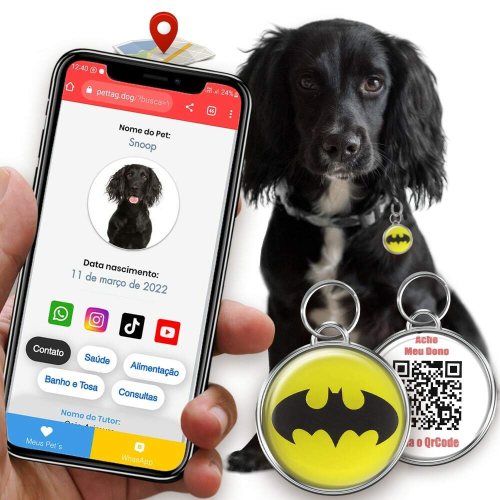 Pet Tag - BatCo - para mdio a maior porte
