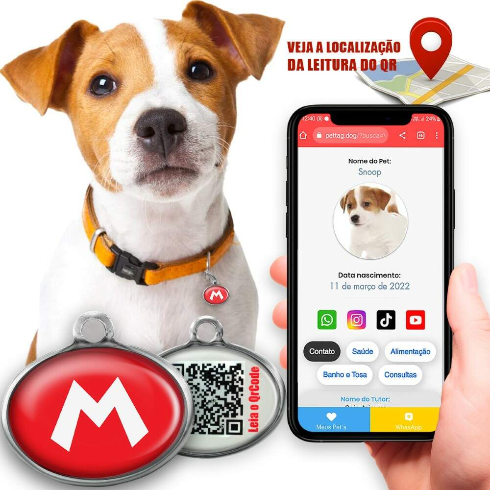 Pet Tag - Mario - para portes mini pequeno