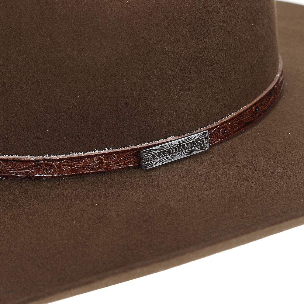 Chapéu Marrom Copa Alta Bandinha de Couro Bordada Texas Diamond