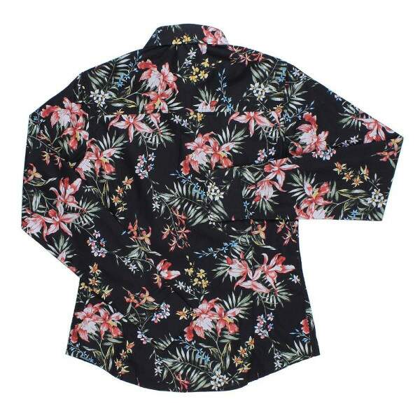 Camisa Feminina Floral Manga Longa Preta Rodeo Western 24617