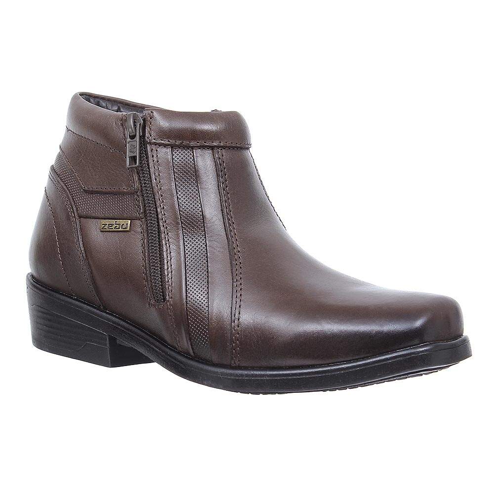 Botina Masculina Marrom Bico Quadrado Com Zíper Zebu 28323 - Rodeo