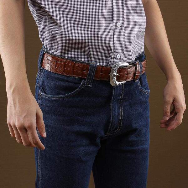 Cinto Country Cow Way em Couro Croco Marrom 31373