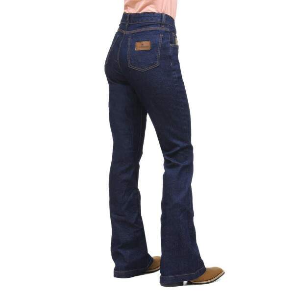 Cala Flare Jeans Feminina Amaciada Azul Escuro Os Vaqueiros 32242