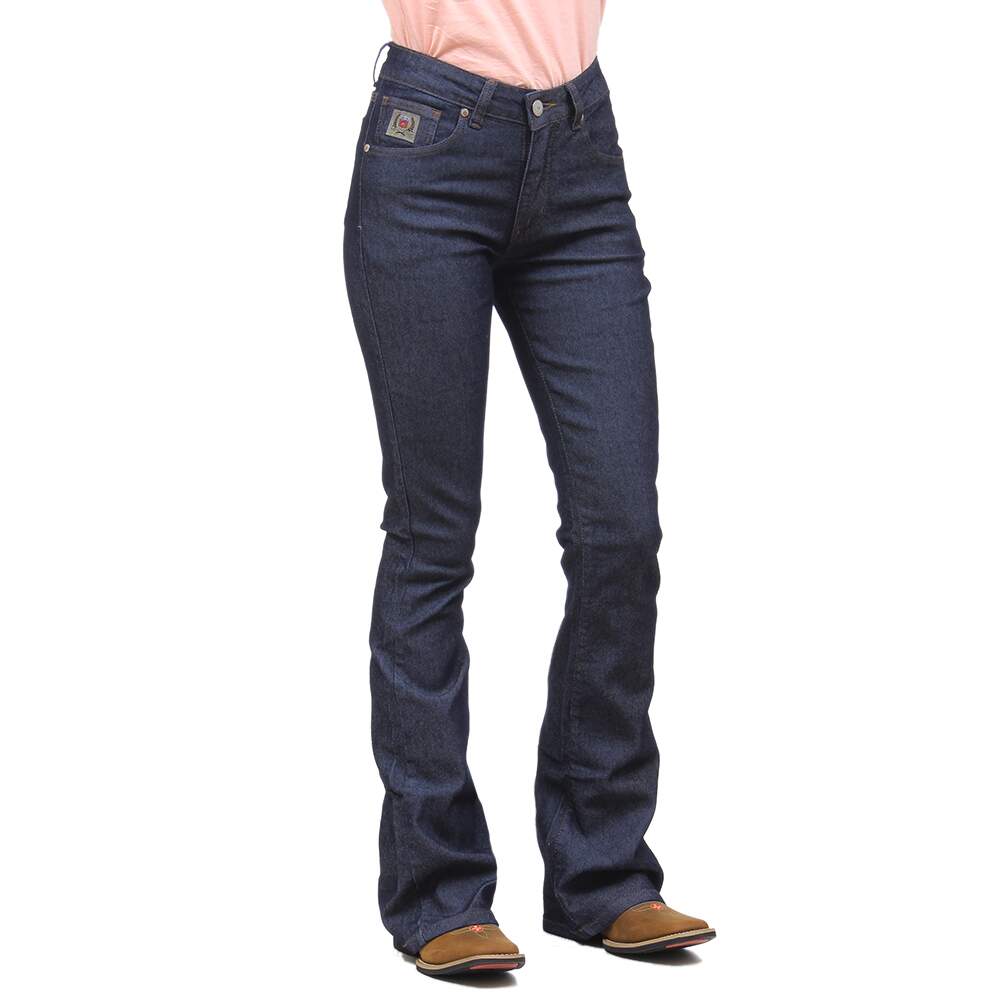 Calça Flare Jeans Feminina com Elastano Azul Escuro Os Vaqueiros