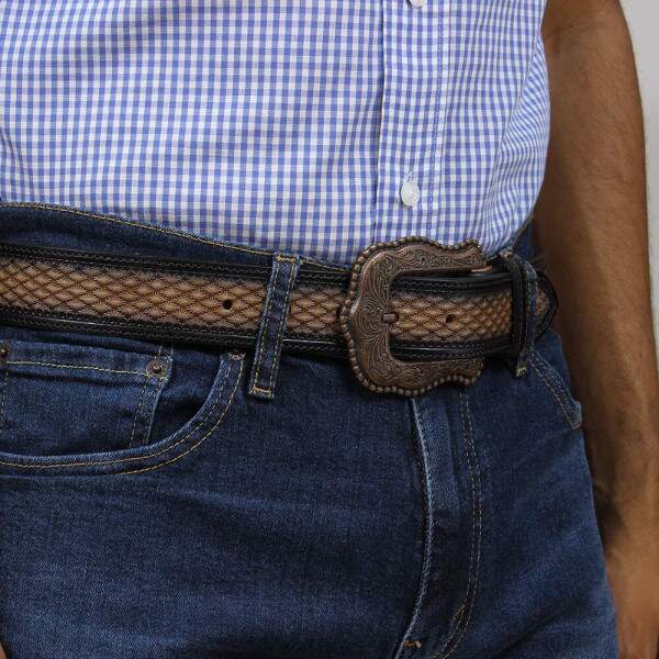 Cinto De Couro Preto Bordado Paul Western 33167