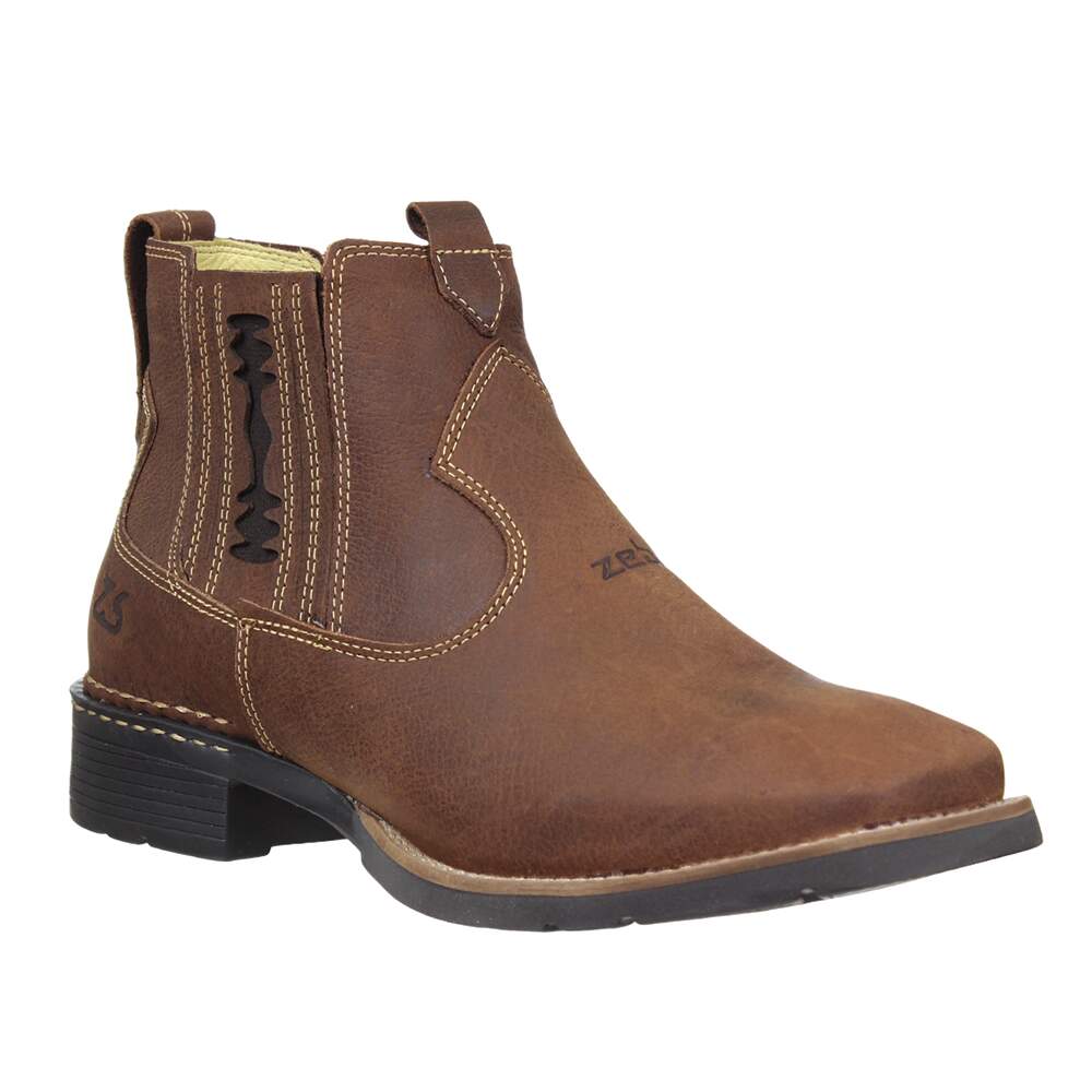 Botina Masculina Bico Quadrado Marrom Zebu 33574 - Rodeo West