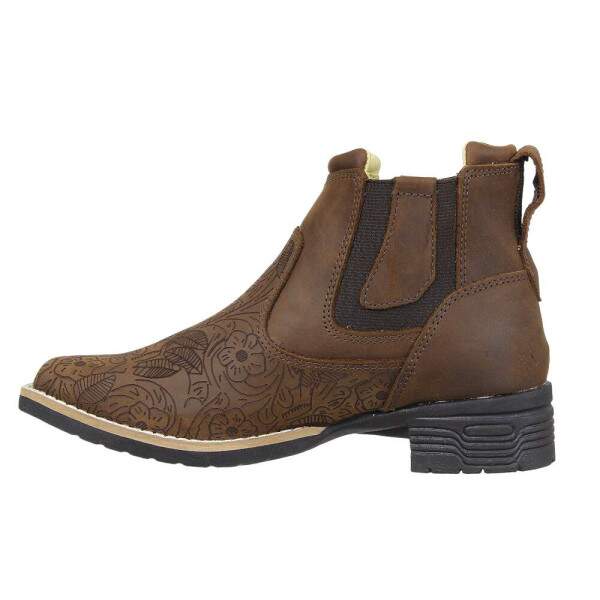 Botina Feminina Bico Quadrado Terra Floral Zebu 36666