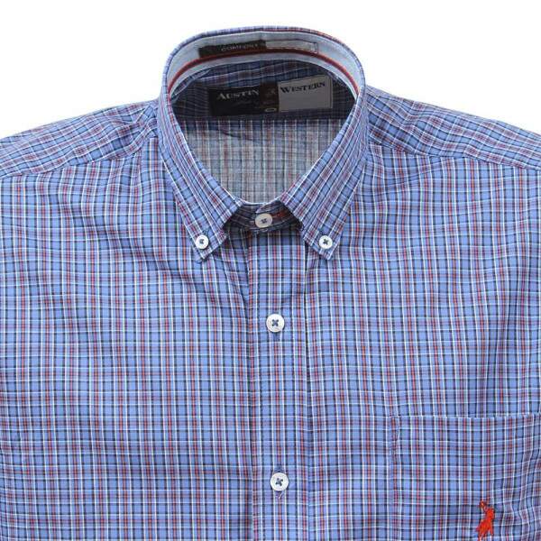 Camisa Xadrez Masculina Manga Longa Azul Austin 37536