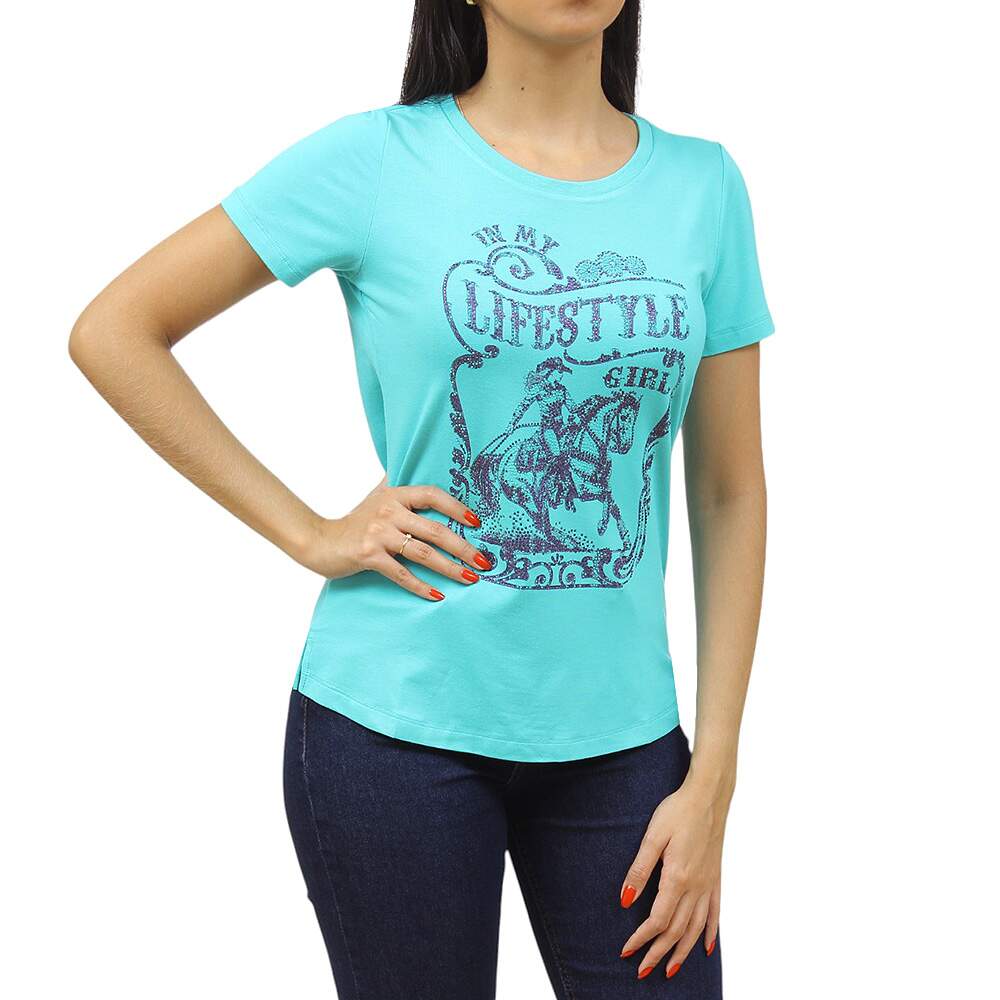 T-Shirt Feminina com Strass Verde Água Zoe Horse 37545 - Rodeo West