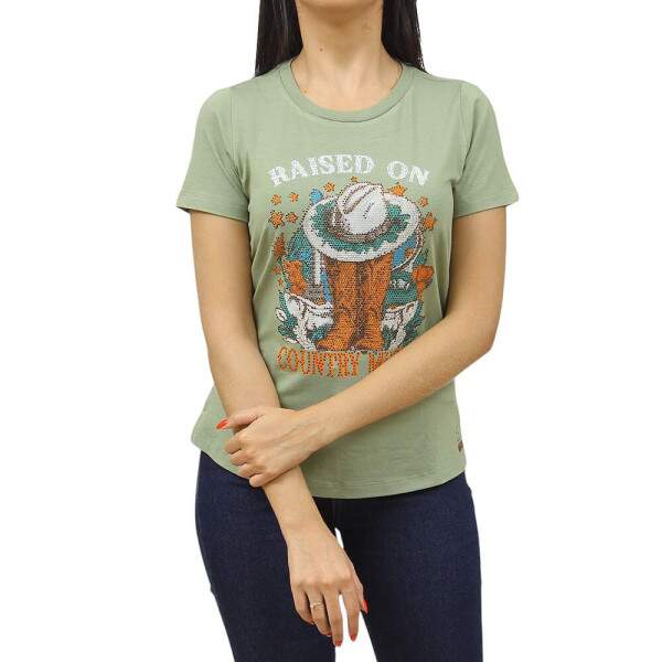 T-Shirt Feminina Country com Strass Verde Zoe Horse 37548