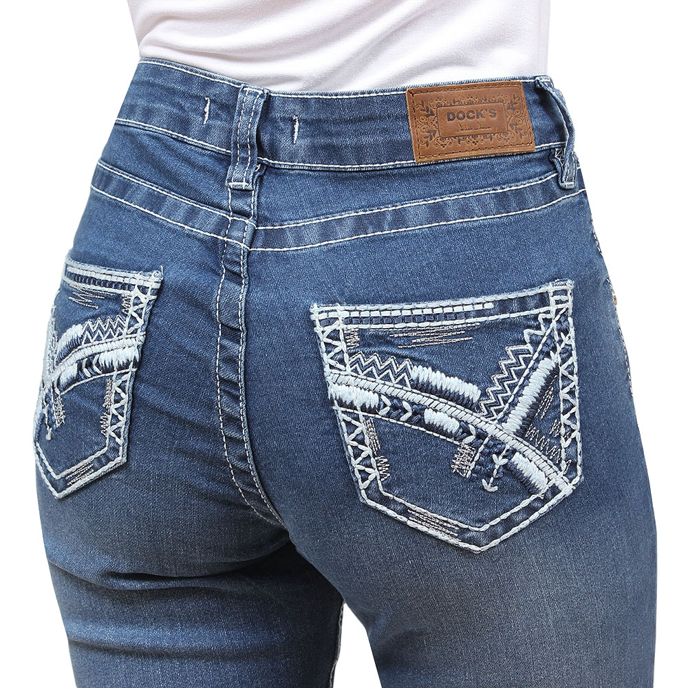 Calça Jeans Feminina Bordada Azul Dock's 37636 Rodeo West