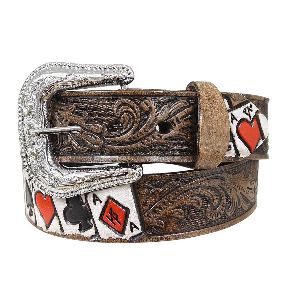 Cinto Masculino Bordado Baralho Marrom Cow Way 37625 - Rodeo West
