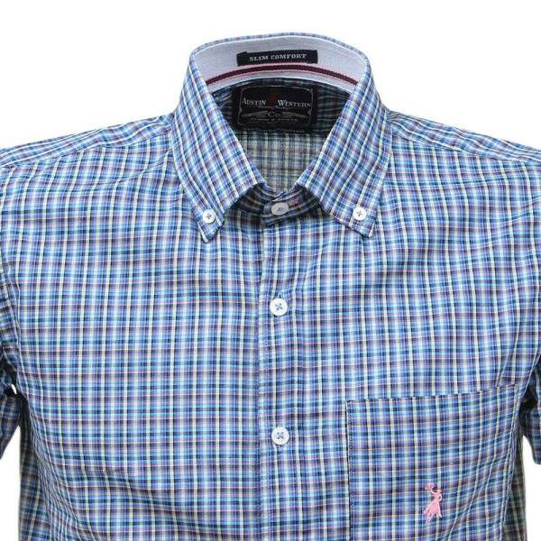 Camisa Masculina Manga Curta Azul Austin Western 37711