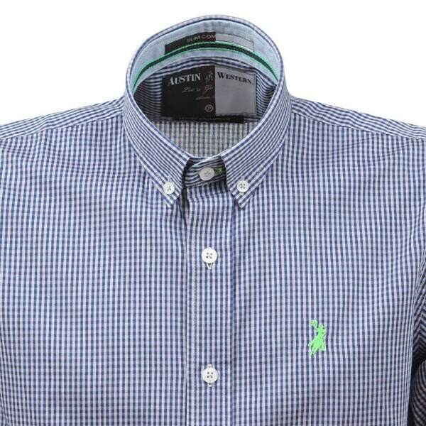 Camisa Xadrez Masculina Azul Manga Longa Austin 37949