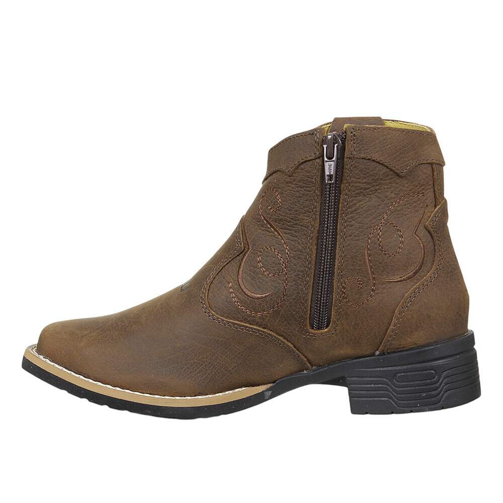 Botina Feminina Marrom Bico Quadrado Zebu 37967 - Rodeo West