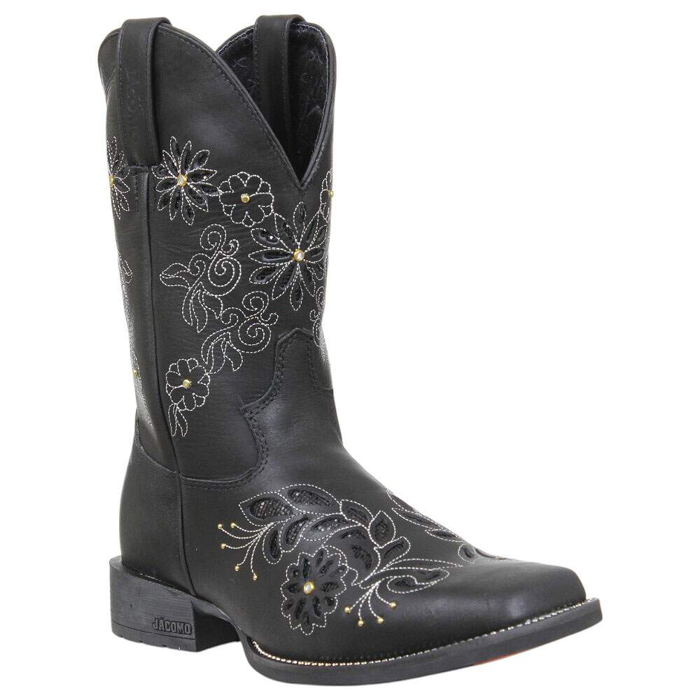 Bota Western Feminina com Bico Quadrado Preta Jácomo 38007 - Rodeo