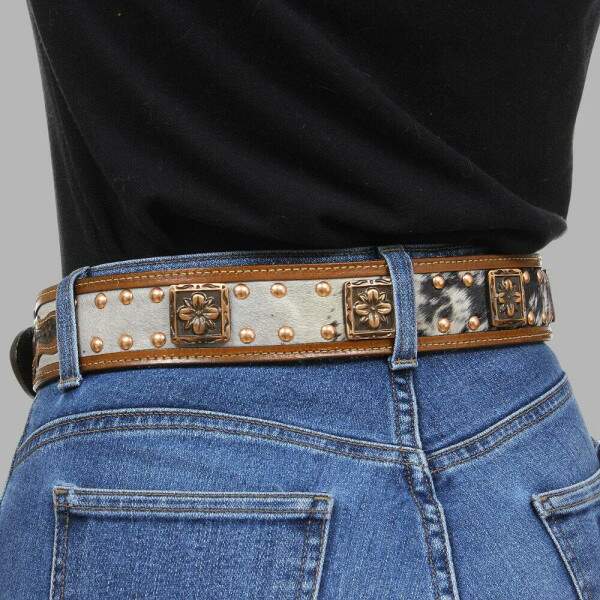 Cinto de Couro e Pelo com Apliques em Cobre Cow Way 38100