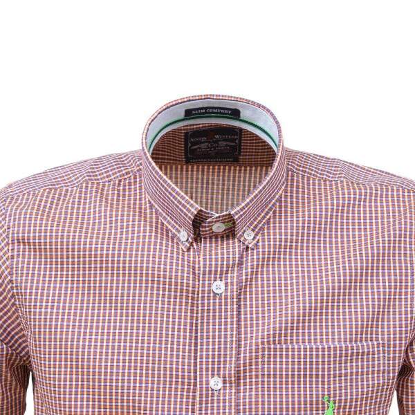 Camisa Xadrez Masculina Manga Curta Laranja Austin Western 38365