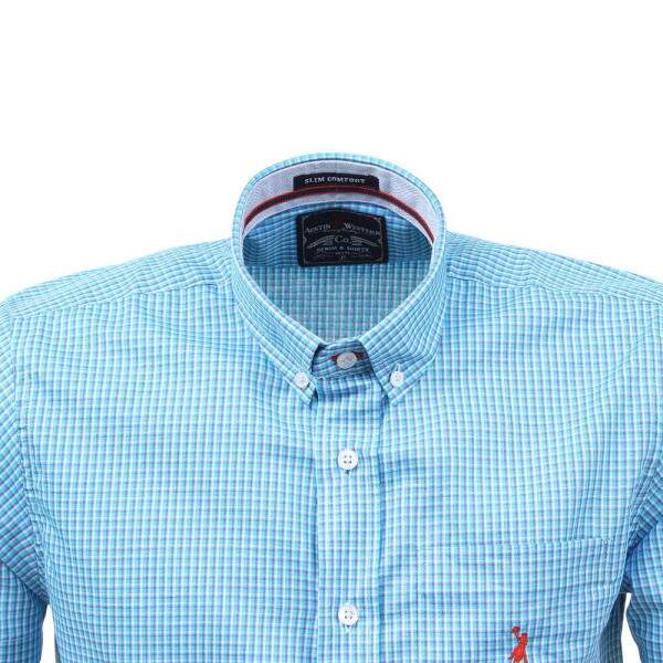 Camisa Xadrez Masculina Manga Curta Azul Austin Western 38369