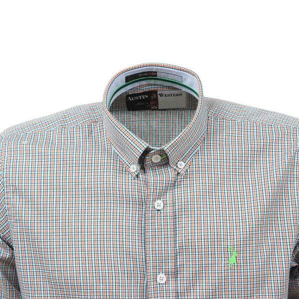 Camisa Xadrez Masculina Manga Longa Laranja Austin Western 38371