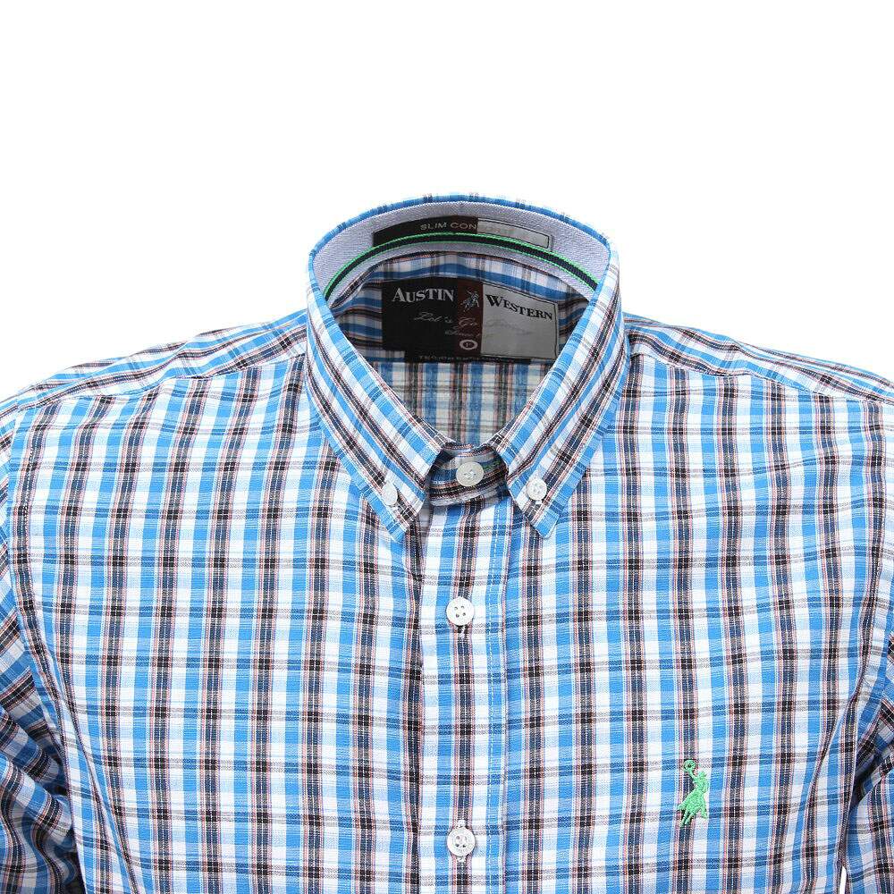 Camisa Xadrez Masculina Manga Longa Azul Austin Western 38372 - Rodeo West