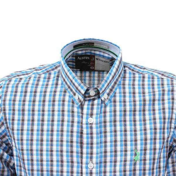 Camisa Xadrez Masculina Manga Longa Azul Austin Western 38372