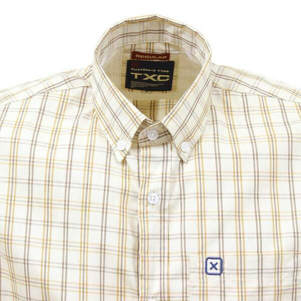 Camisa Xadrez Masculina Bege Manga Longa TXC 38270
