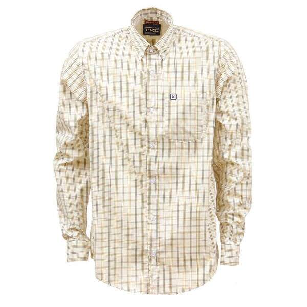 Camisa Xadrez Masculina Bege Manga Longa TXC 38270